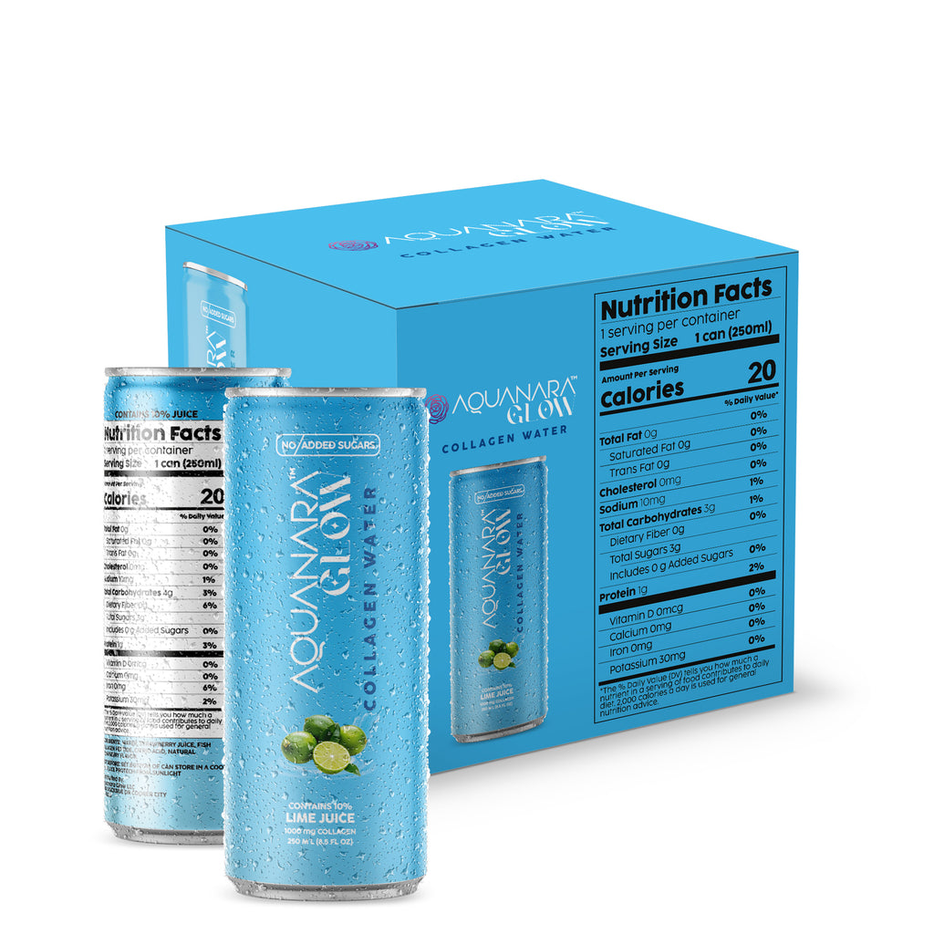 AQUANARA GLOW Collagen Water - Lime (12 Pack). 8.5 FL OZ