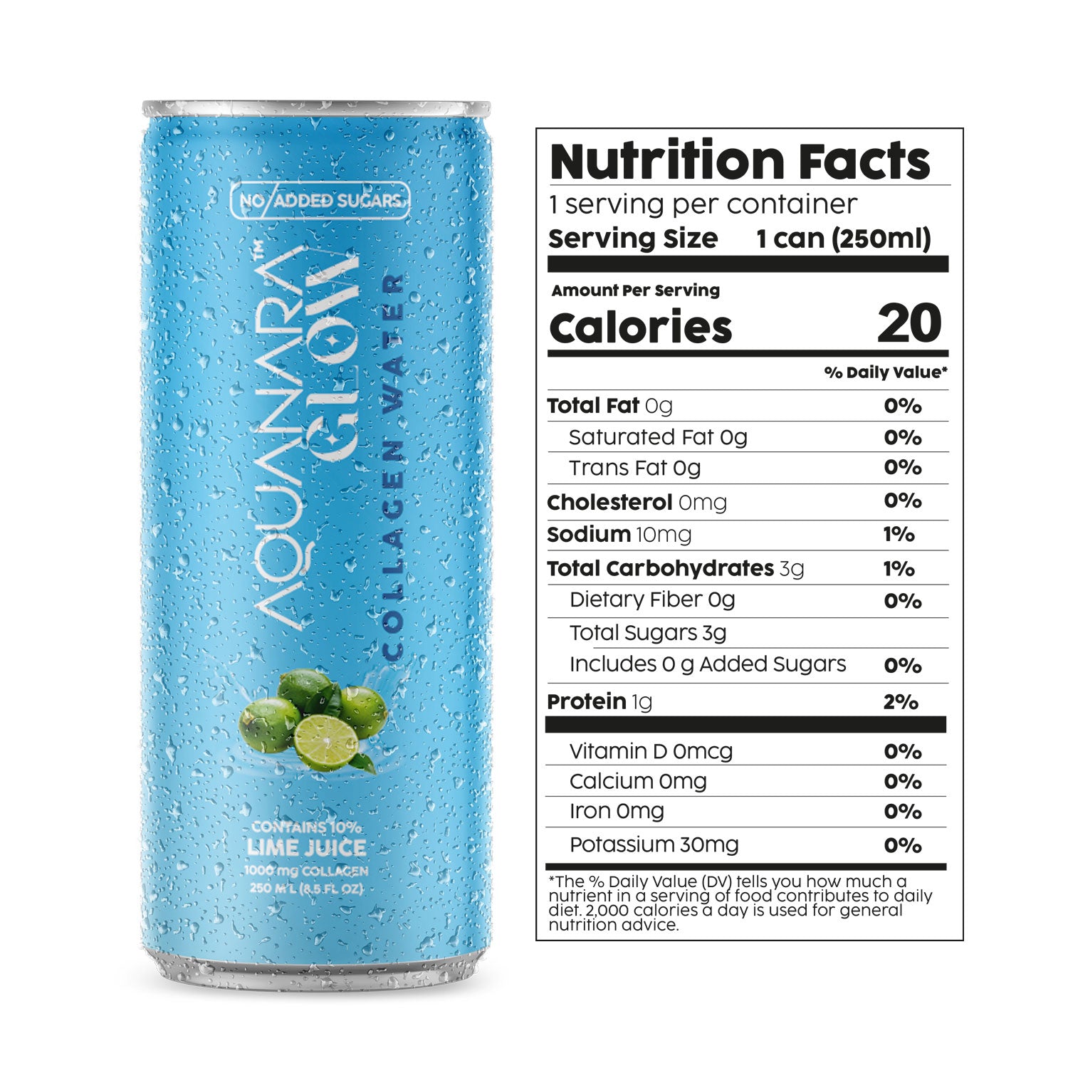AQUANARA GLOW Collagen Water - Lime (12 Pack). 8.5 FL OZ