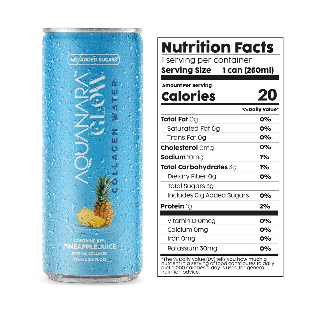 AQUANARA GLOW Collagen Water - Pineapple (12 Pack). 8.5 FL OZ