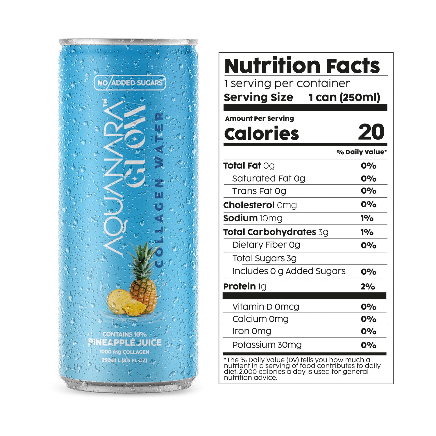 AQUANARA GLOW Collagen Water - Pineapple (12 Pack). 8.5 FL OZ