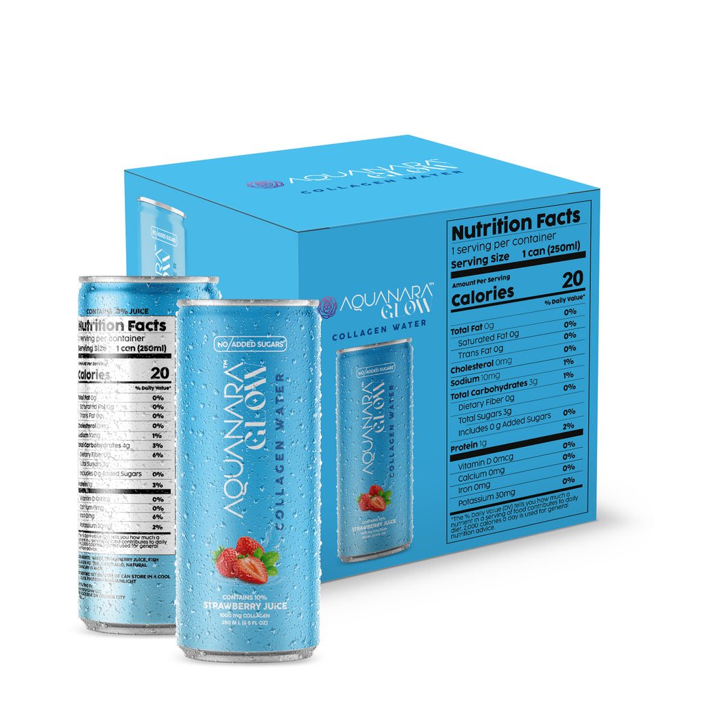 AQUANARA GLOW Collagen Water - Strawberry (12 Pack). 8.5 FL OZ