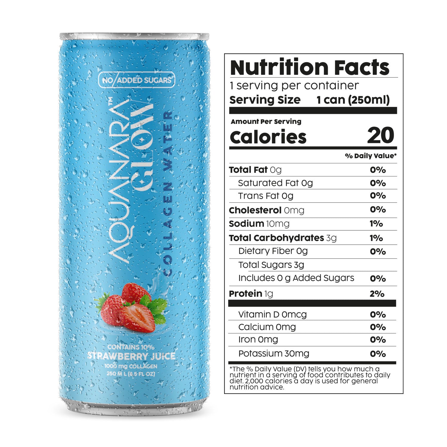 AQUANARA GLOW Collagen Water - Strawberry (12 Pack). 8.5 FL OZ